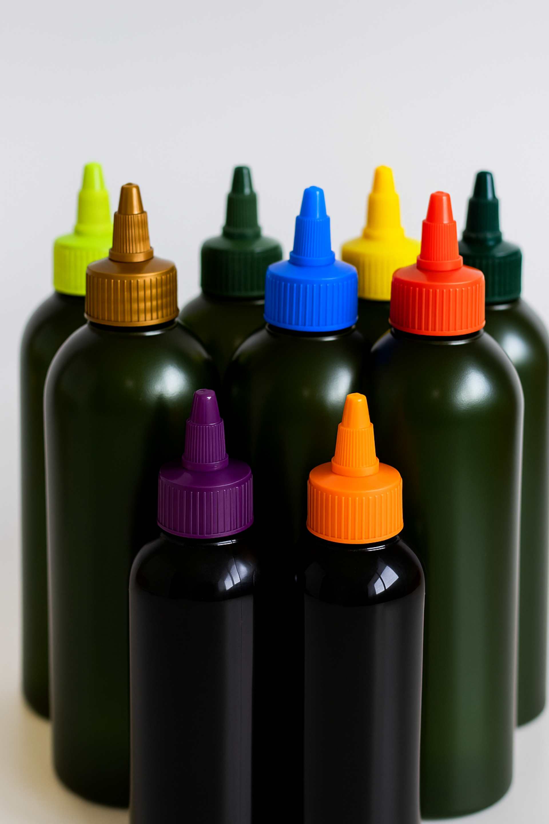 Botes negros con tapones de colores